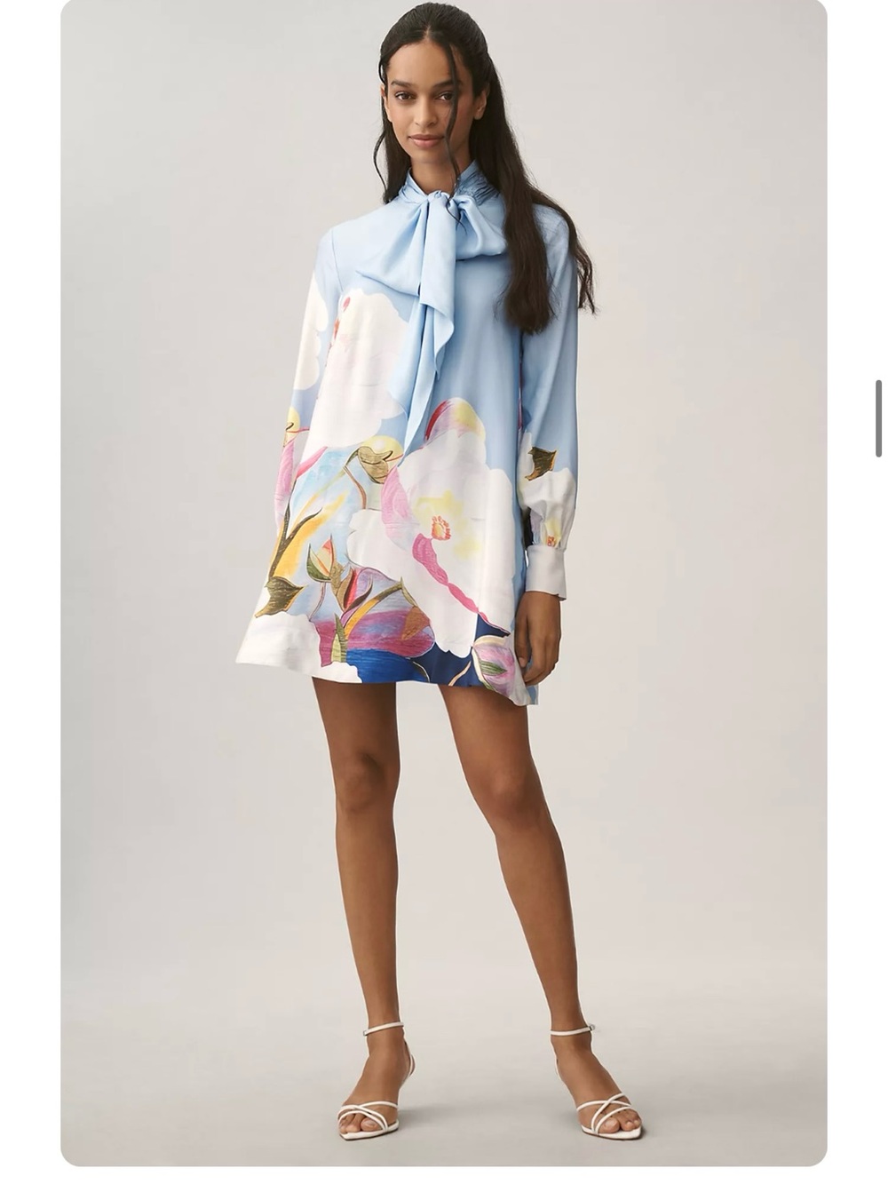 Maeve Sky Blue Floral Tie-Neck Mini Dress